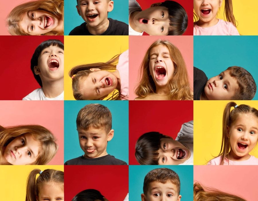 Collage,Of,Children,Showing,Diverse,Facial,Expressions,,From,Laughter,To